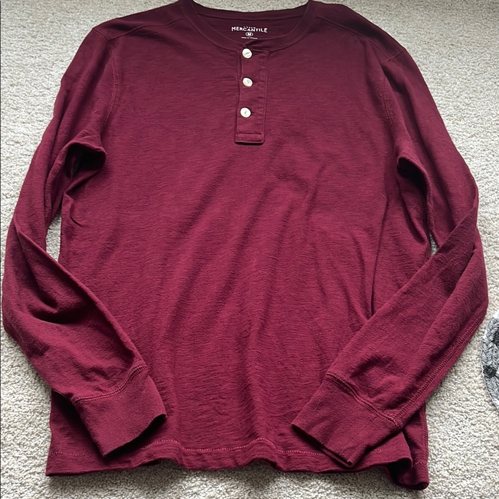 Men's Henley Long Sleeve Shirt - Burgundy